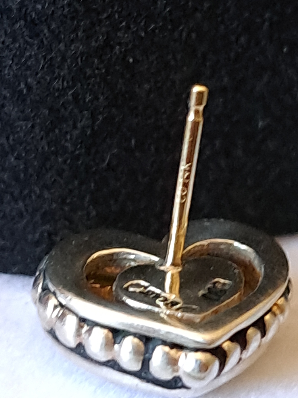 Vintage LAGOS Caviar Sterling Silver Diamond Heart Stud Earrings - Picture 10 of 13